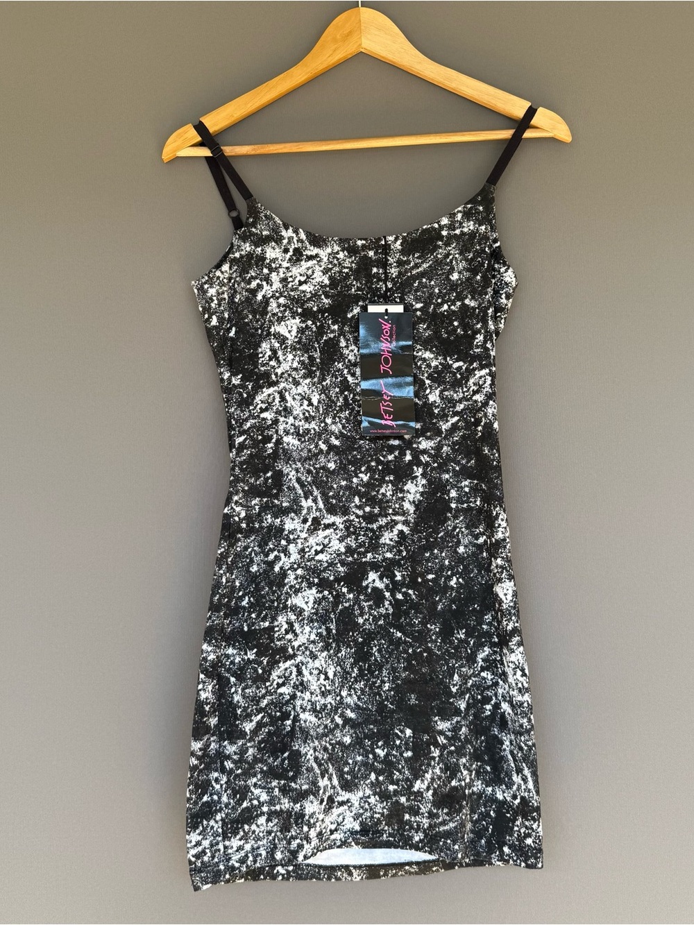 Betsey Johnson Collection Acid Wash Ruffle Peplum Mini Dress Bodycon Black S NEW